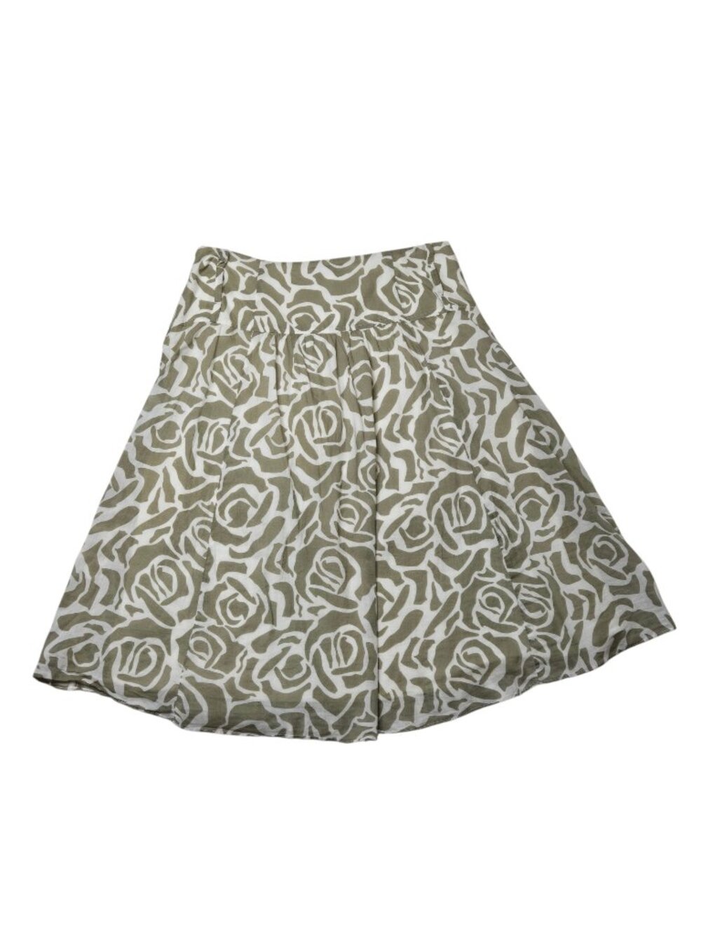 Old Navy Green Cream Floral Skater Skirt Women's Size 6 Art Deco Rose Print